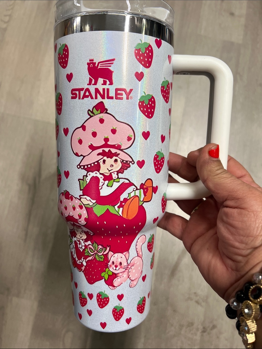 Stanley Pink Strawberry Shortcake Kids Travel Tumbler with White Handle